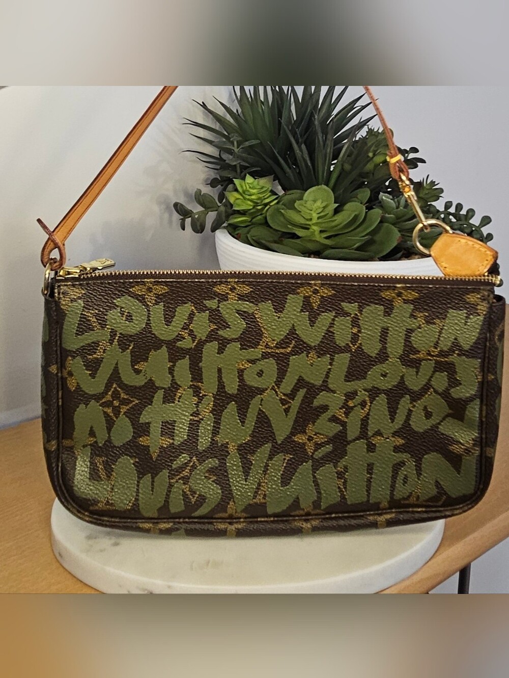 Louis Vuitton Limited Editon Graffitti Green and LV Monogram Canvas Pouchette ✨️